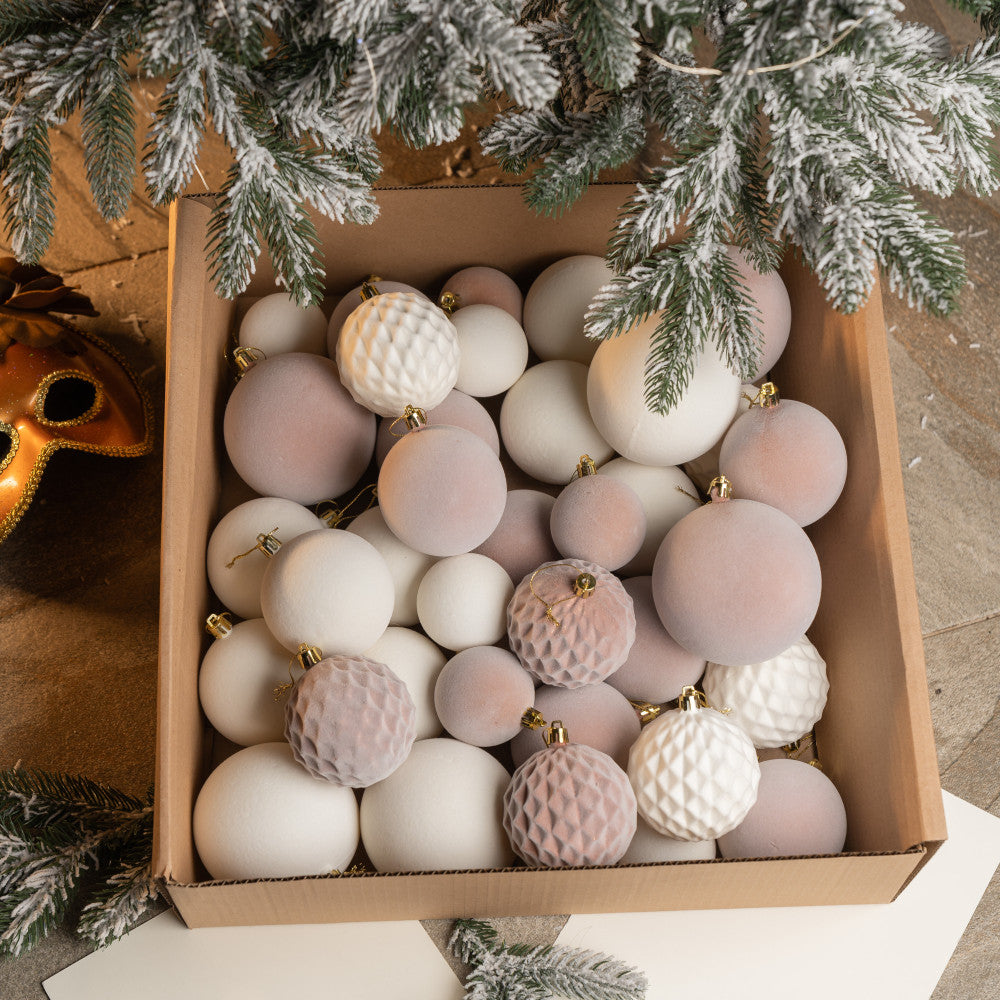 Новорічні кулі 40 шт Мікс Бархат Нюд Бежевий Білий Набір новорічних куль