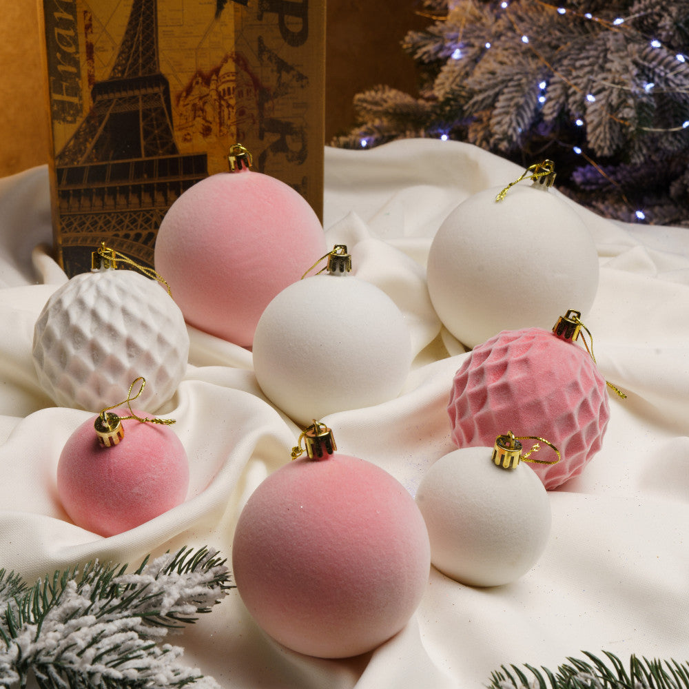 Новорічні кулі 40 шт Мікс Бархат Рожевий Білий Набір новорічних куль