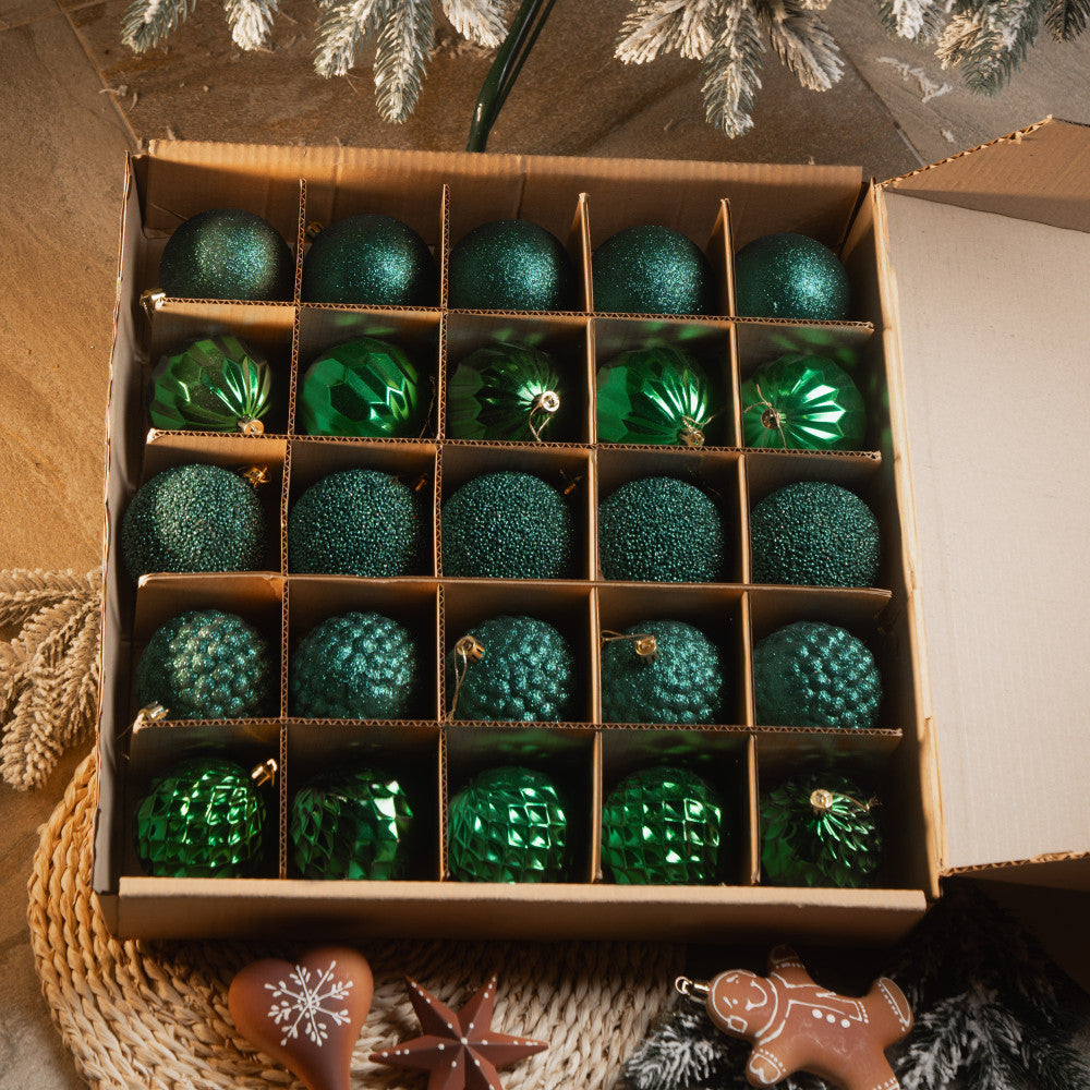 Новорічні кулі 25 шт Асорті Смарагдовий Набір ялинкових куль