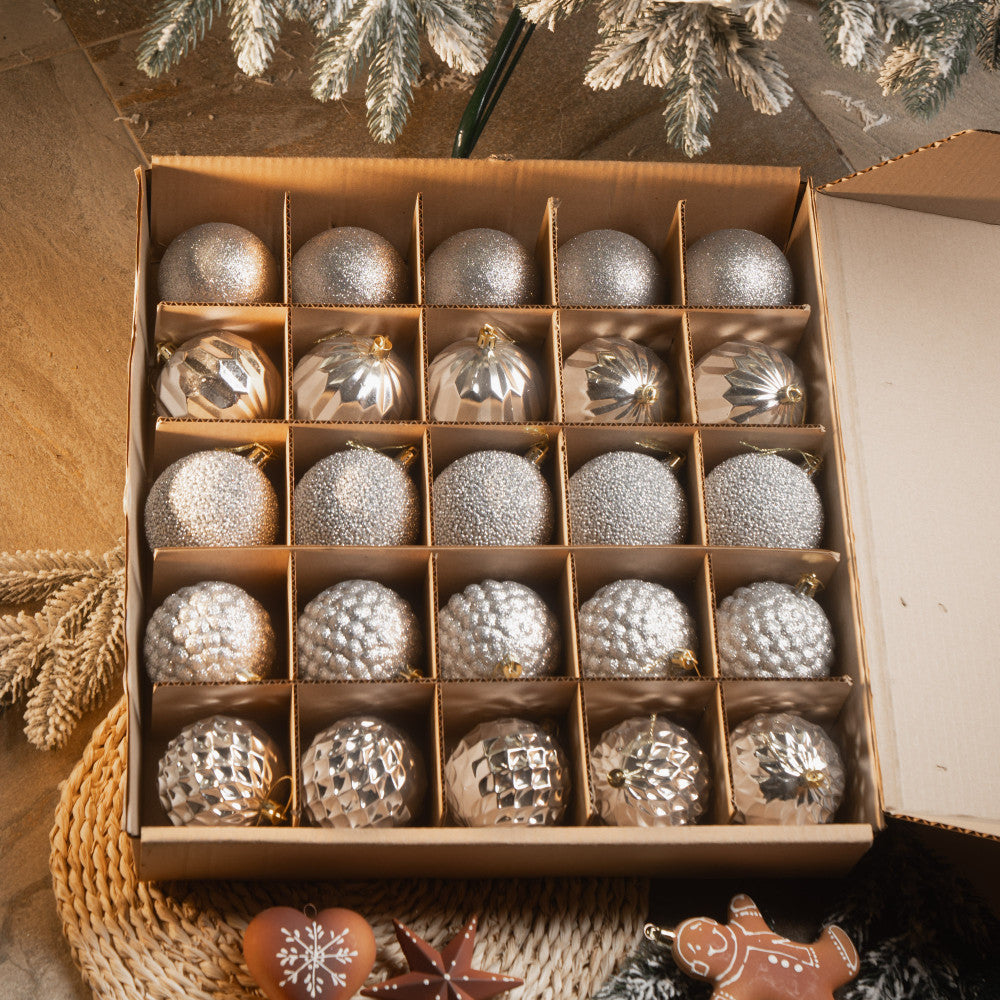 Новорічні кулі 25 шт Асорті Срібний Набір ялинкових куль