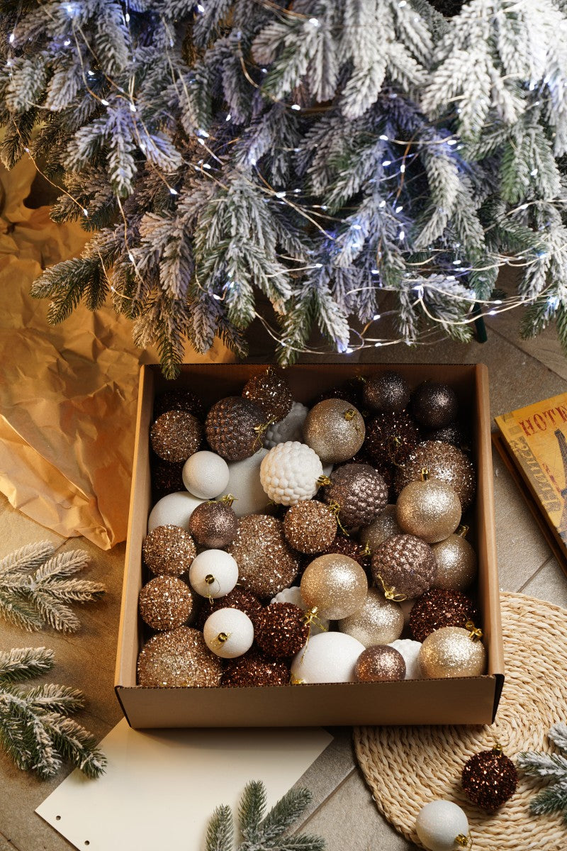 Новорічні кулі 40 шт Мікс Блиск Бежевий Білий Набір новорічних куль