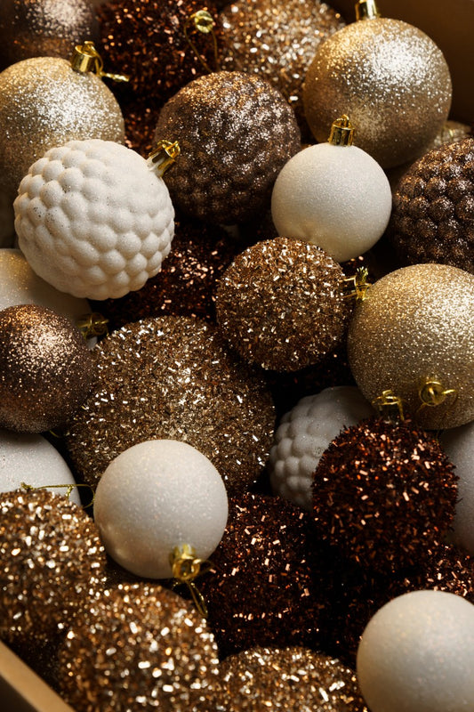 Новорічні кулі 40 шт Мікс Блиск Бежевий Білий Набір новорічних куль