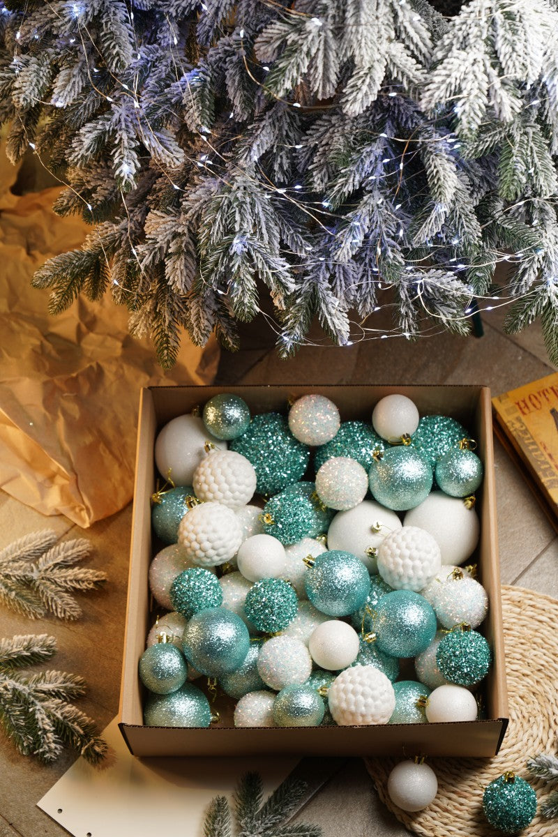 Новорічні кулі 40 шт Мікс Блиск М'ятний Білий Набір новорічних куль