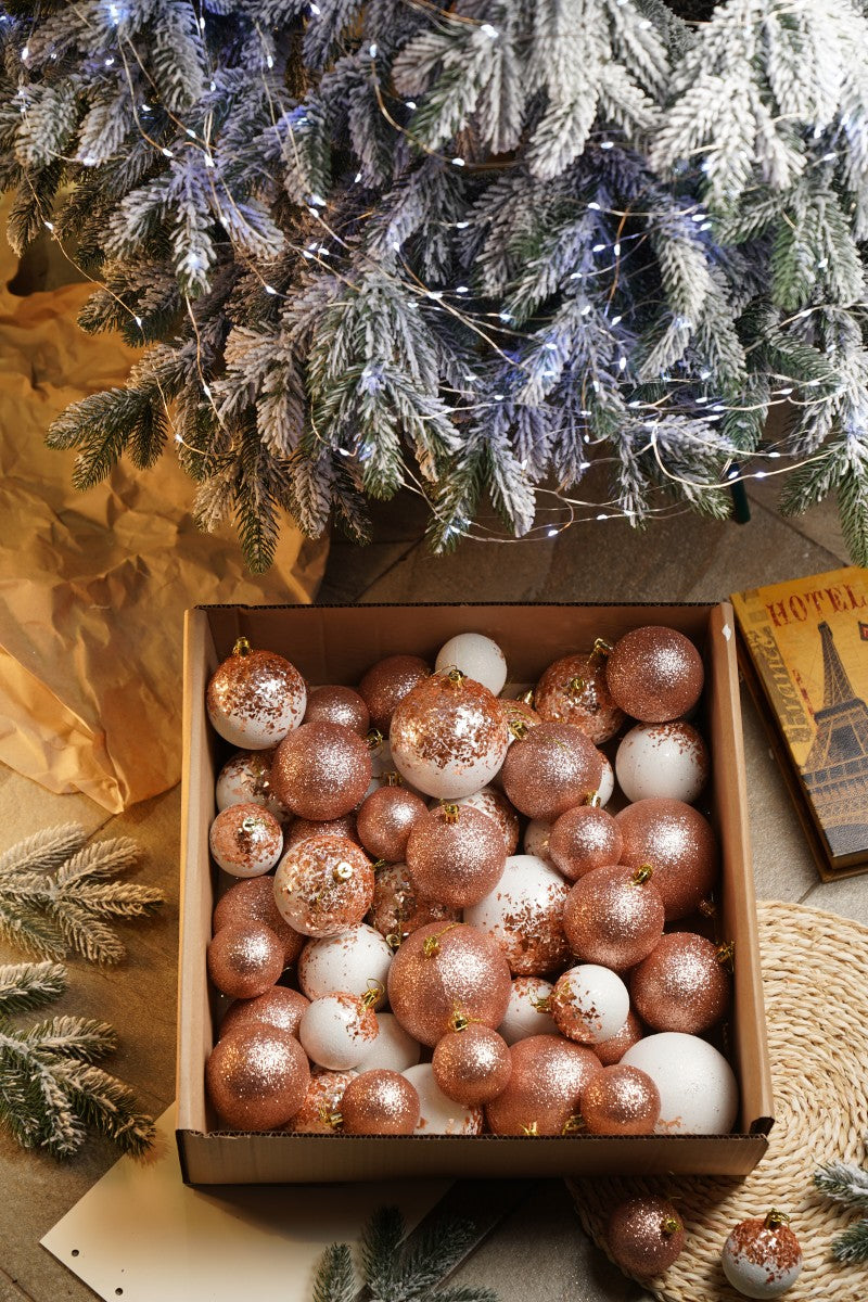 Новорічні кулі 40 шт Мікс Бите Скло Рожевий Білий Набір новорічних куль