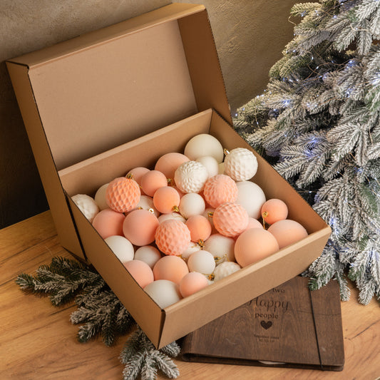 Новорічні кулі 40 шт Мікс Бархат Персиковий Білий Набір новорічних куль