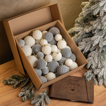 Новорічні кулі 40 шт Мікс Бархат Нюд Сірий Білий Набір новорічних куль
