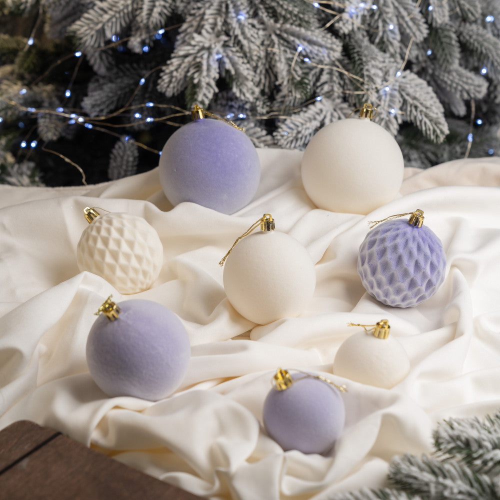 Новорічні кулі 40 шт Мікс Бархат Фіолетовий Білий Набір новорічних куль