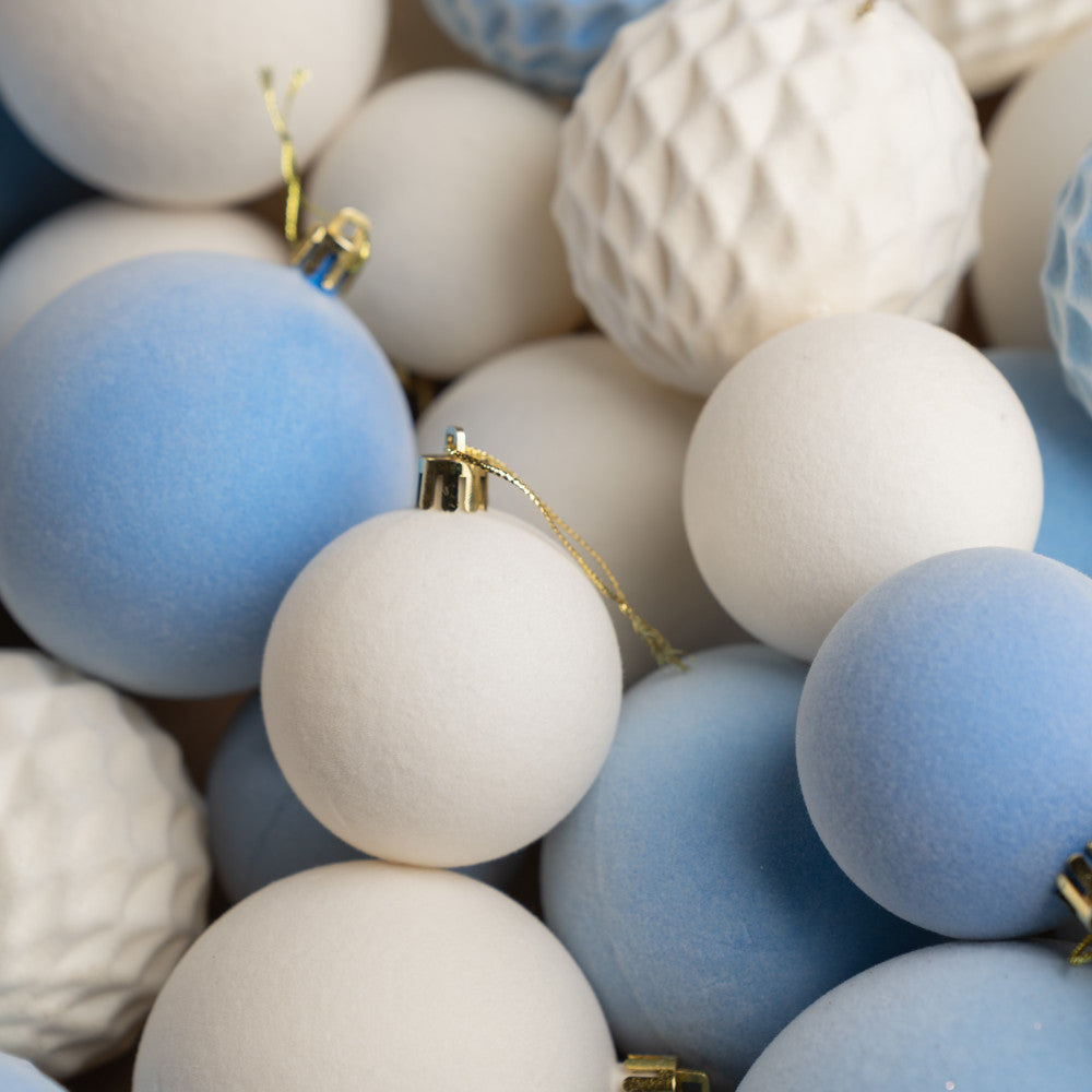 Новорічні кулі 40 шт Мікс Бархат Блакитний Білий Набір новорічних куль