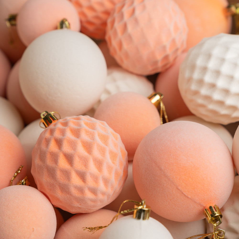 Новорічні кулі 40 шт Мікс Бархат Персиковий Білий Набір новорічних куль