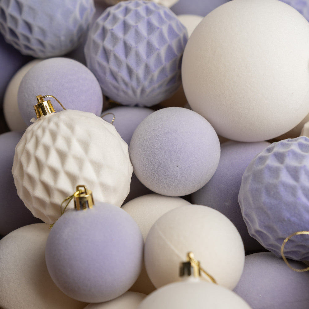 Новорічні кулі 40 шт Мікс Бархат Фіолетовий Білий Набір новорічних куль