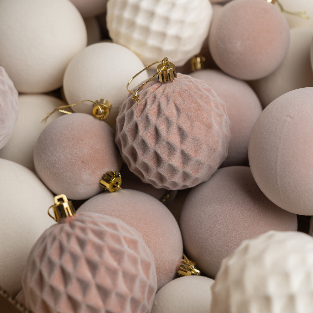 Новорічні кулі 40 шт Мікс Бархат Нюд Бежевий Білий Набір новорічних куль