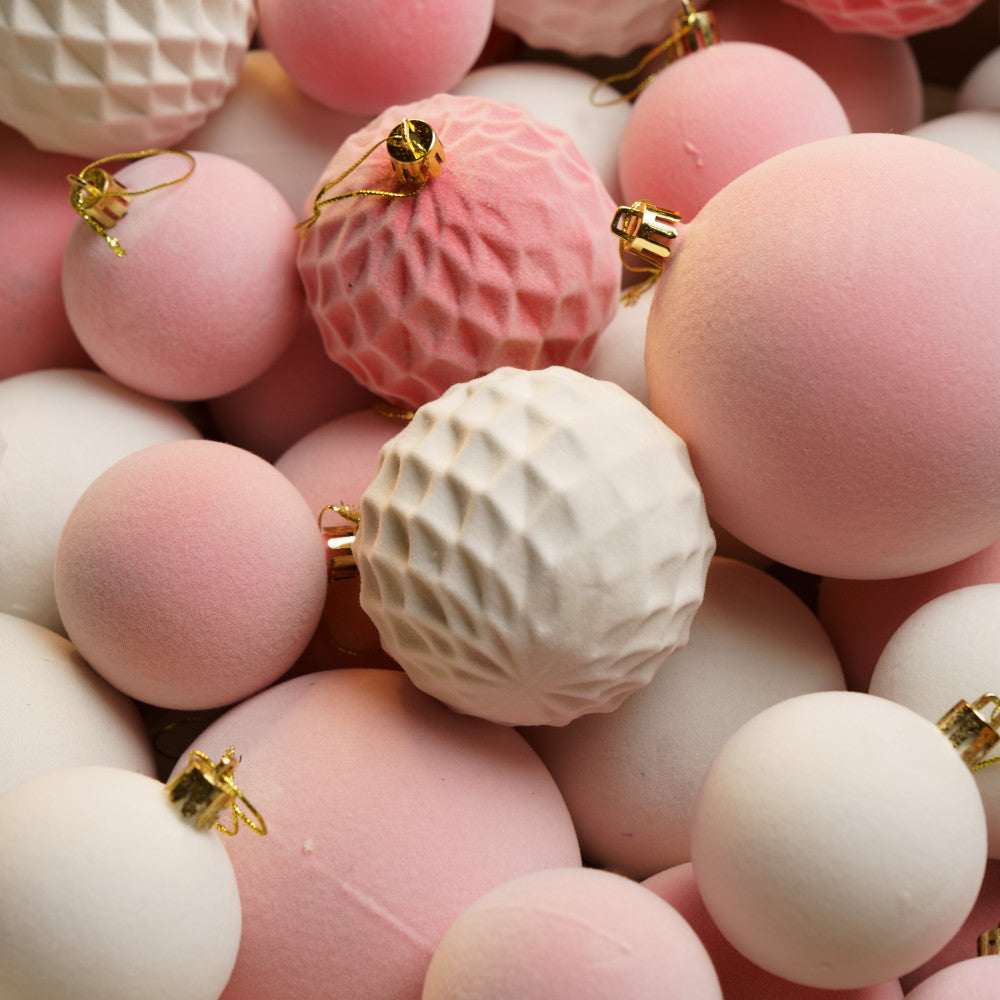 Новорічні кулі 40 шт Мікс Бархат Рожевий Білий Набір новорічних куль