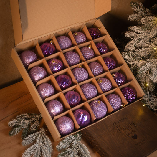 Новорічні кулі 25 шт Асорті Фіолетовий Набір ялинкових куль