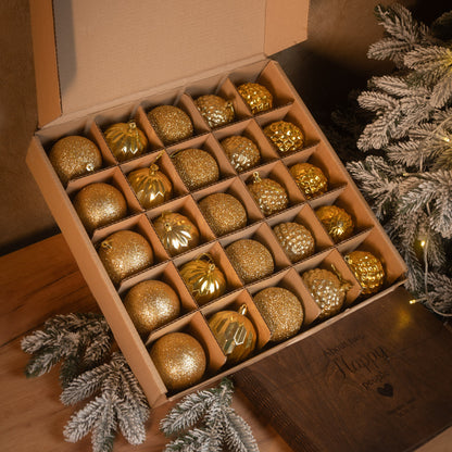 Новорічні кулі 25 шт Асорті Золотий Набір ялинкових куль
