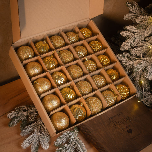 Новорічні кулі 25 шт Асорті Золотий Набір ялинкових куль