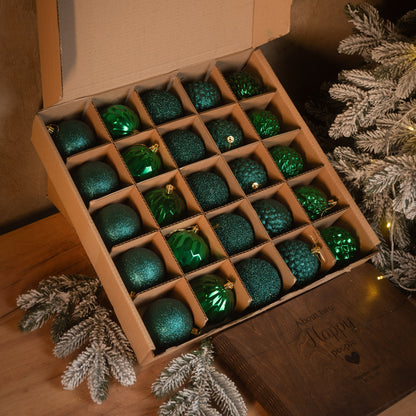 Новорічні кулі 25 шт Асорті Смарагдовий Набір ялинкових куль