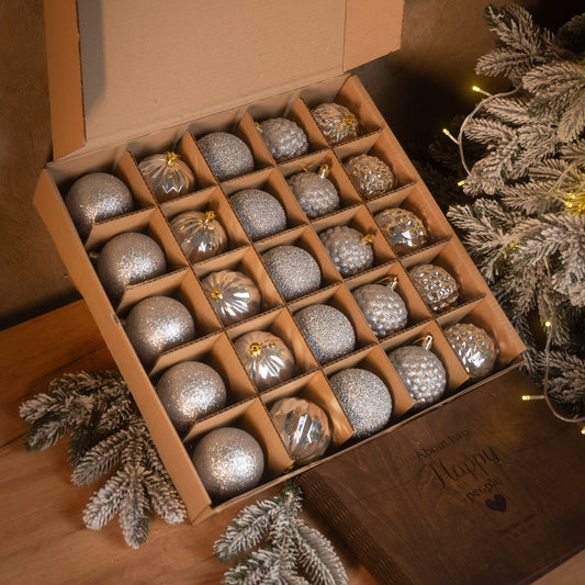 Новорічні кулі 25 шт Асорті Срібний Набір ялинкових куль