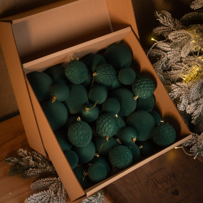 Новорічні кулі 40 шт Мікс Бархат Смарагдовий Набір новорічних куль