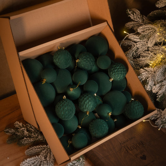 Новорічні кулі 40 шт Мікс Бархат Смарагдовий Набір новорічних куль