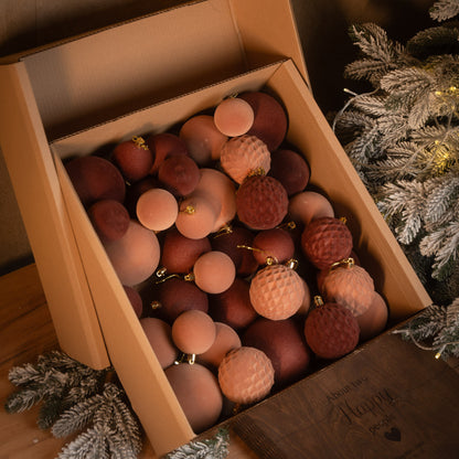 Новорічні кулі 40 шт Мікс Бархат Бежевий Коричневий Набір новорічних куль