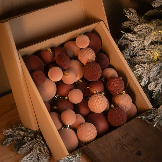 Новорічні кулі 40 шт Мікс Бархат Бежевий Коричневий Набір новорічних куль