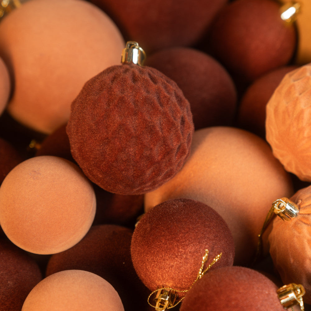 Новорічні кулі 40 шт Мікс Бархат Бежевий Коричневий Набір новорічних куль
