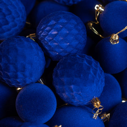 Новорічні кулі 40 шт Мікс Бархат Синій Набір новорічних куль