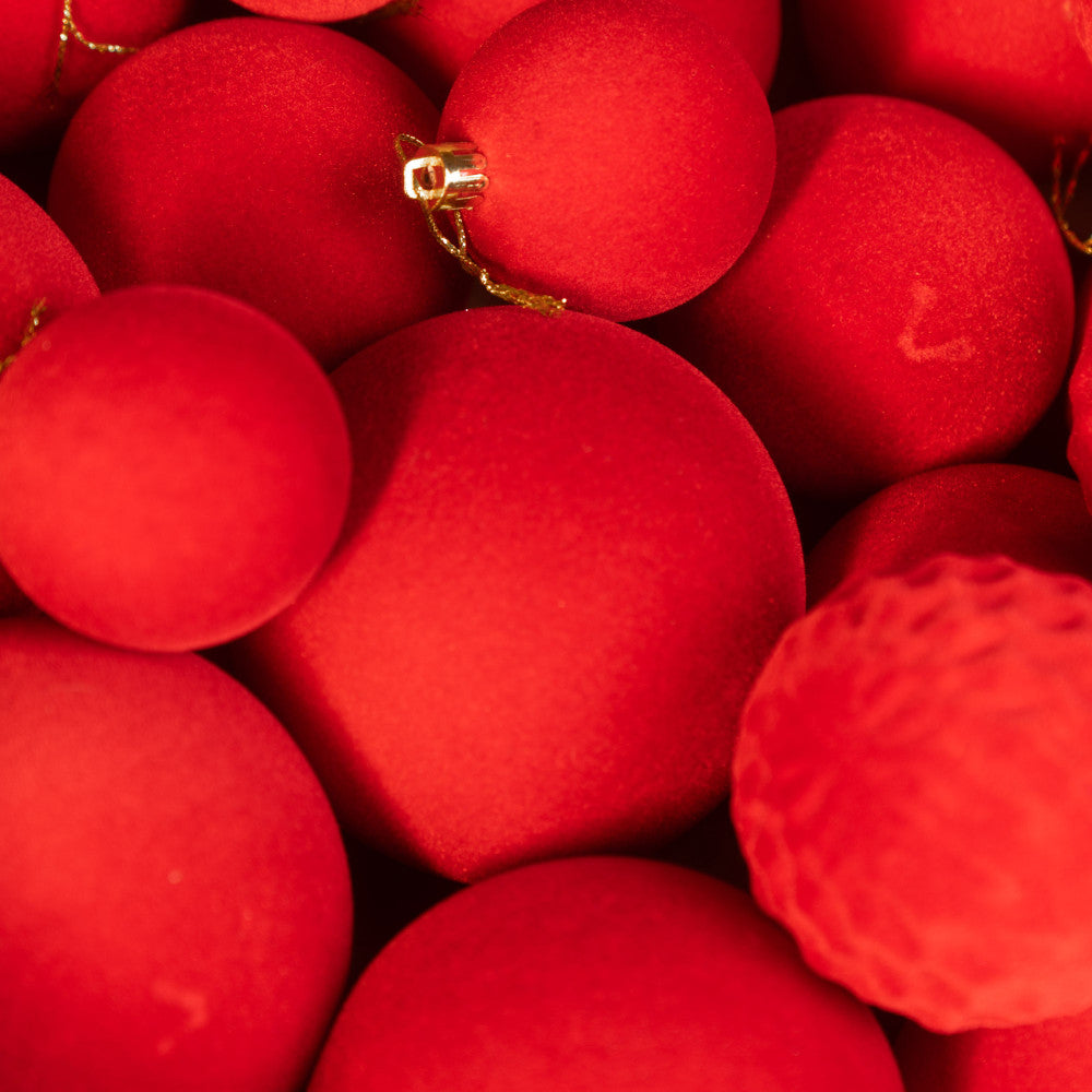 Новорічні кулі 40 шт Мікс Бархат Червоний Набір новорічних куль