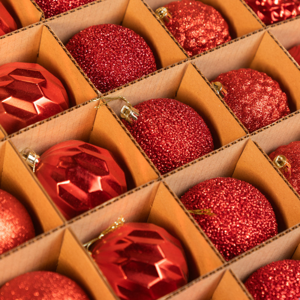 Новорічні кулі 25 шт Асорті Червоний Набір ялинкових куль