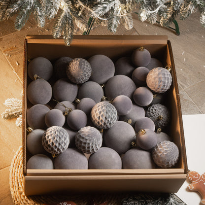 Новорічні кулі 40 шт Мікс Бархат Сірий Набір новорічних куль
