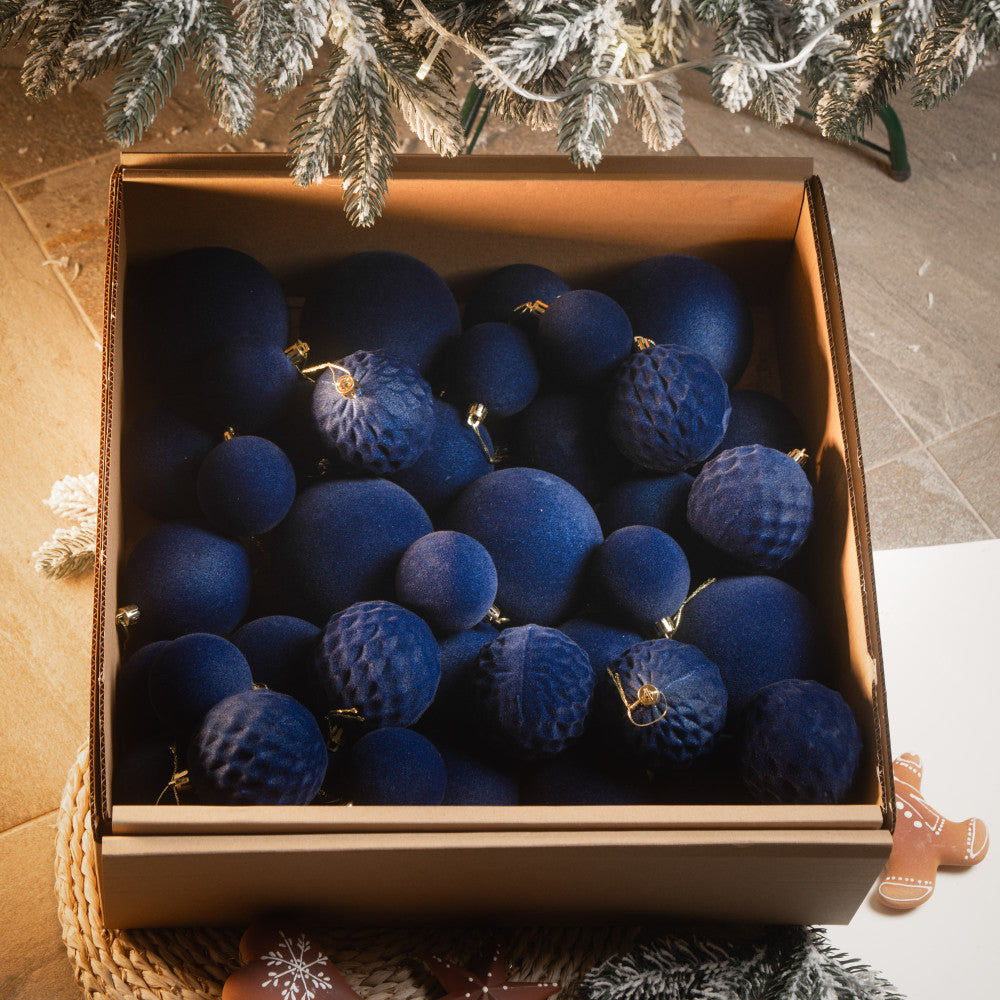 Новорічні кулі 40 шт Мікс Бархат Джинсовий Набір новорічних куль