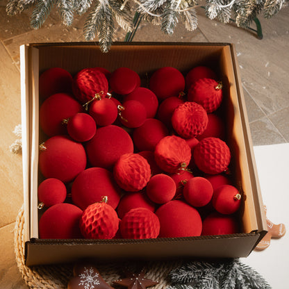 Новорічні кулі 40 шт Мікс Бархат Червоний Набір новорічних куль