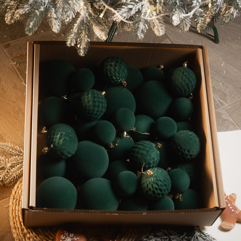 Новорічні кулі 40 шт Мікс Бархат Смарагдовий Набір новорічних куль