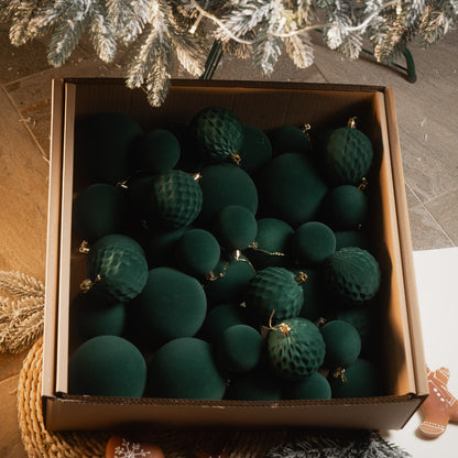 Новорічні кулі 40 шт Мікс Бархат Смарагдовий Набір новорічних куль