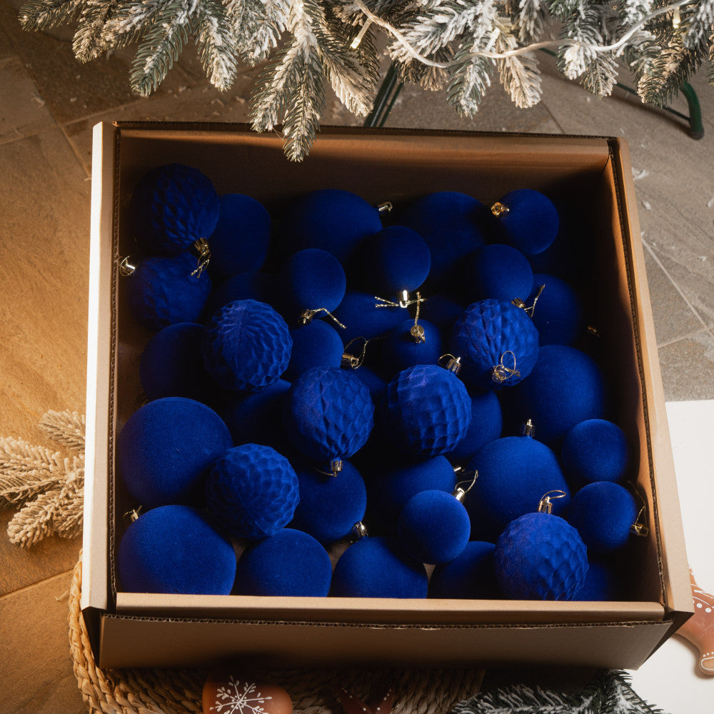 Новорічні кулі 40 шт Мікс Бархат Синій Набір новорічних куль