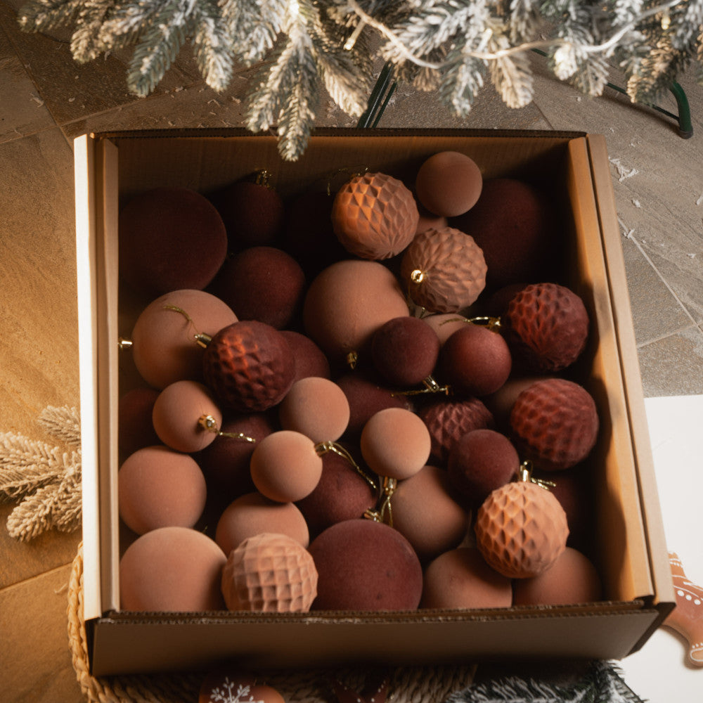 Новорічні кулі 40 шт Мікс Бархат Бежевий Коричневий Набір новорічних куль