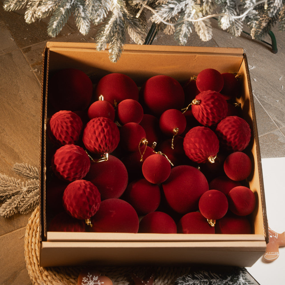 Новорічні кулі 40 шт Мікс Бархат Бордовий Набір новорічних куль
