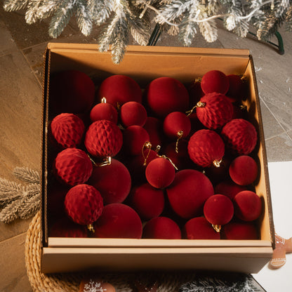 Новорічні кулі 40 шт Мікс Бархат Бордовий Набір новорічних куль