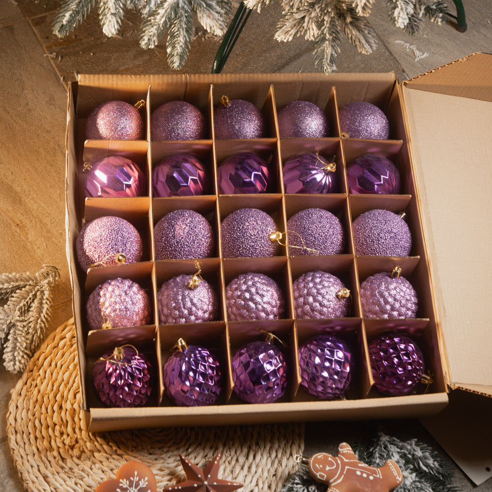 Новорічні кулі 25 шт Асорті Фіолетовий Набір ялинкових куль