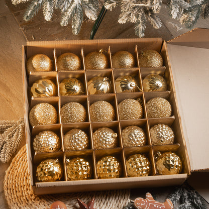 Новорічні кулі 25 шт Асорті Золотий Набір ялинкових куль
