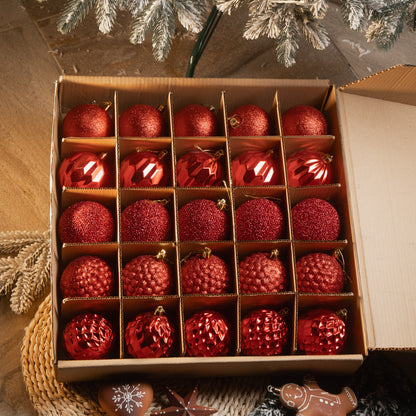 Новорічні кулі 25 шт Асорті Червоний Набір ялинкових куль