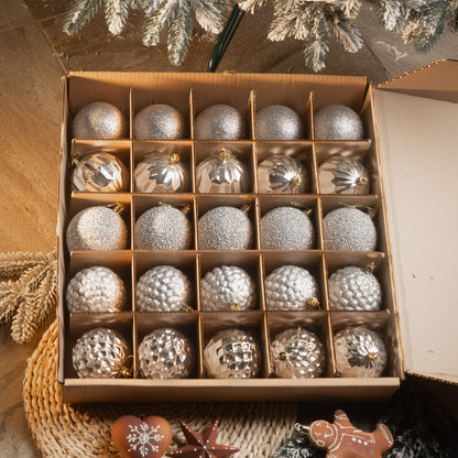 Новорічні кулі 25 шт Асорті Срібний Набір ялинкових куль