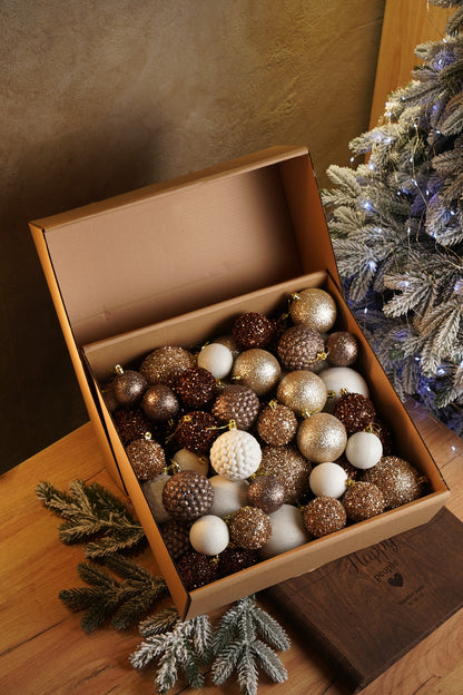 Новорічні кулі 40 шт Мікс Блиск Бежевий Білий Набір новорічних куль