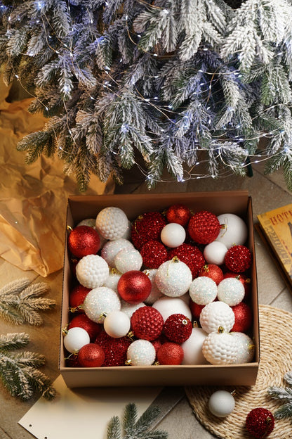 Новорічні кулі 40 шт Мікс Блиск Червоний Білий Набір новорічних куль