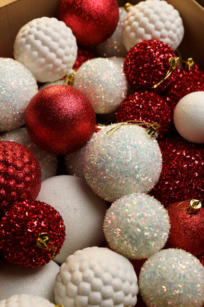 Новорічні кулі 40 шт Мікс Блиск Червоний Білий Набір новорічних куль