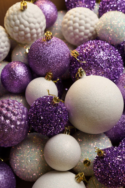 Новорічні кулі 40 шт Мікс Блиск Фіолетовий Білий Набір новорічних куль