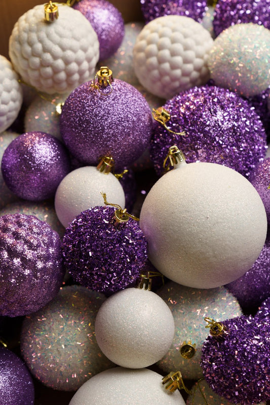 Новорічні кулі 40 шт Мікс Блиск Фіолетовий Білий Набір новорічних куль
