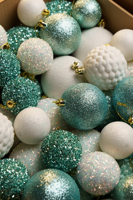 Новорічні кулі 40 шт Мікс Блиск М'ятний Білий Набір новорічних куль