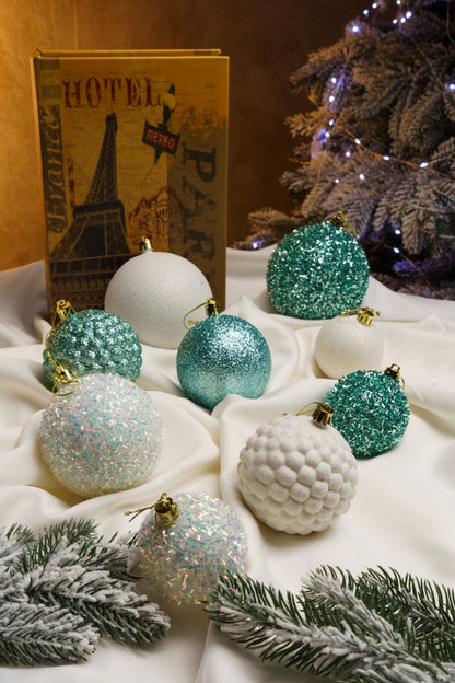 Новорічні кулі 40 шт Мікс Блиск М'ятний Білий Набір новорічних куль