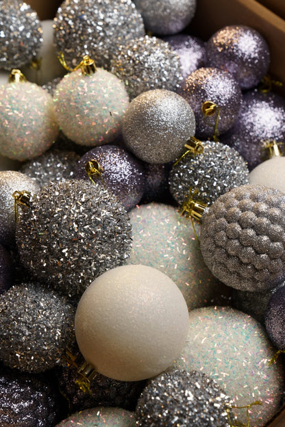 Новорічні кулі 40 шт Мікс Блиск Срібний Білий Набір новорічних куль